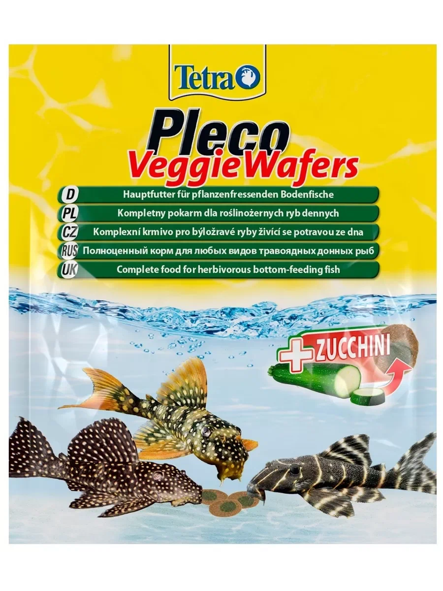 Корм Tetra Pleco Veggie Wafers для донных рыб, 15 г, пластинки с цуккини